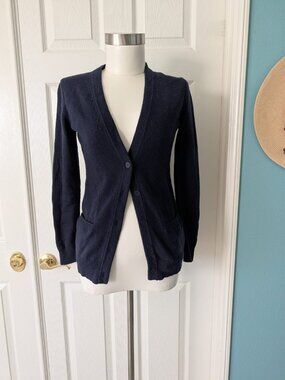 Gap Wool Blend Cardigan Sweater Button Front Pockets Lambs Wool  Elbow Patch XS